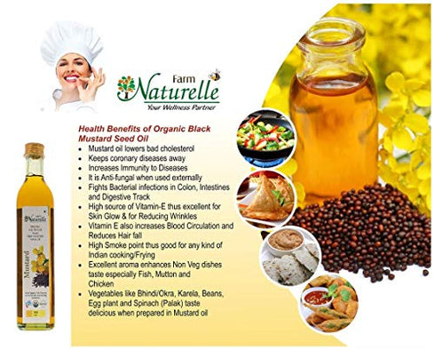 Farm Naturelle Oil-(500ML) (Glass Bottles) Virgin Pressed Organic Black Mustard Seed Cooking