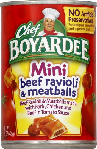 15 Oz (Pack 6) Chef Boyardee Mini Beef Ravioli and Meatballs, Can