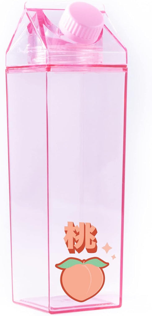 TeesAndTankYou Peach Milk Cute Kawaii Japanese Milk Carton Water Bottle 500ml 16.9oz