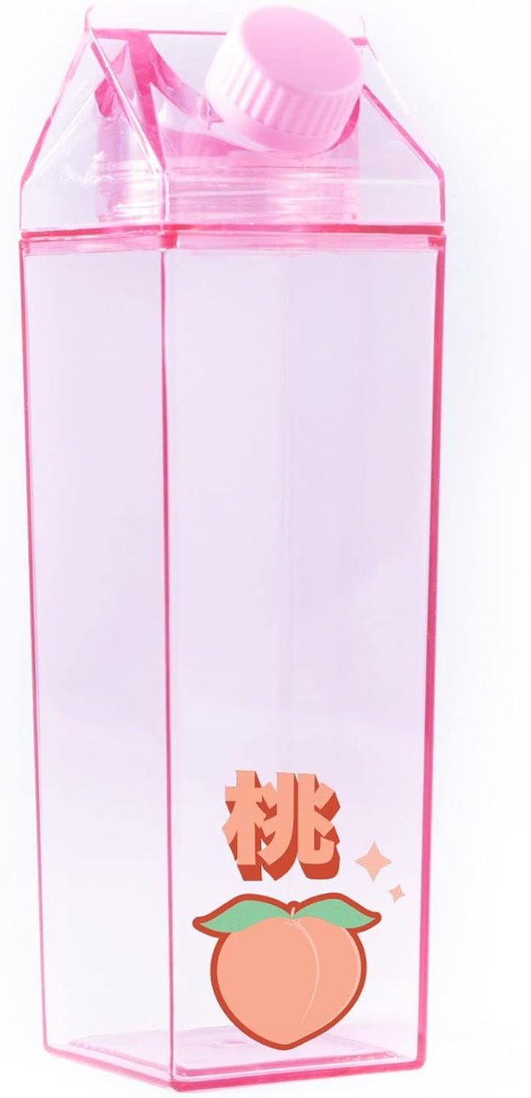 TeesAndTankYou Peach Milk Cute Kawaii Japanese Milk Carton Water Bottle 500ml 16.9oz