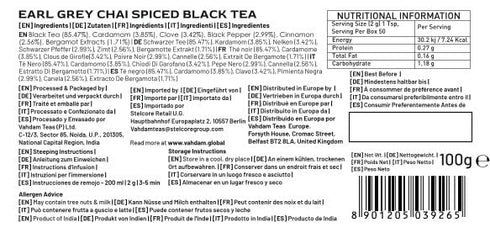 VAHDAM Earl Grey Masala Chai - High Caffeine, Non-GMO, Gluten-Free - 50 Cups/3.53 oz Vacuum Sealed Pack