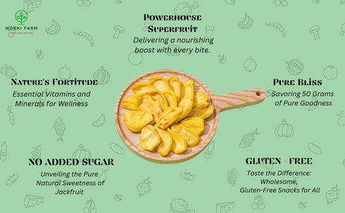 1.76 Oz NOKKI FARM Freeze Dried Jackfruit - Healthy & Exotic Tropical Superfood Snacks, No Added Sugar