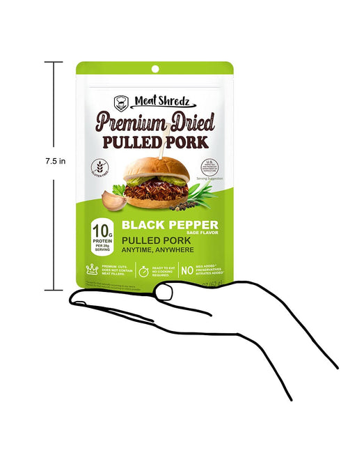 6 Pack) Backpacking Meat Shredz - Premium Dried Pulled Pork (Variety, | Gluten Free | High Protein & Low Sugar | Bacon