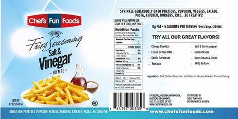 12 Oz, (4 Pack) Gourmet Fries Seasoning Salt & Vinegar Bottle