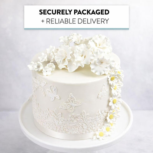 1 Count Sugar Blossom Cake Spray Gumpaste Flowers for Cake Decorating White Cherry Blossoms with Green Leaves by Chef