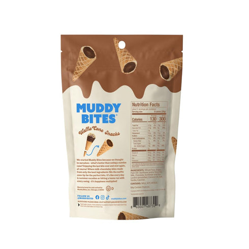 Muddy Bites - Milk Chocolate - Waffle Cone Snack Bite Sized Filled Cone Bites for Snack or Dessert Made with Cane