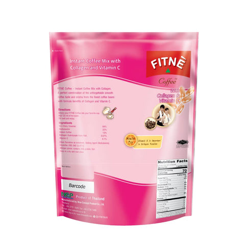 FITNE Instant 3 In 1 Coffee Packets, 10 Sticks with Natural Hydrolyzed Collagen, Vitamin C, No Sugar