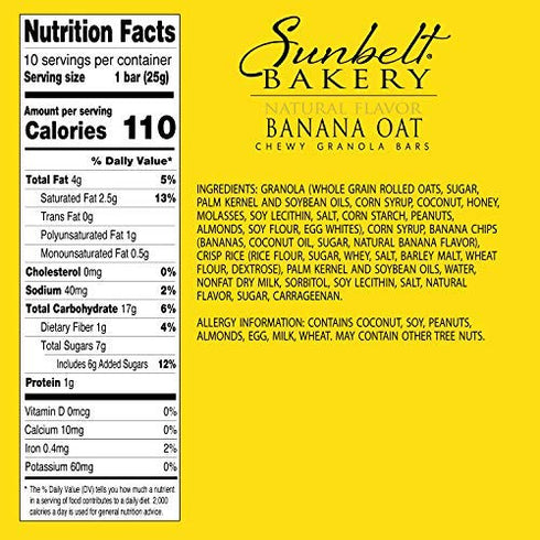 50-0.9 OZ (5 Sunbelt Bakery Banana Oat Chewy Granola Bars, Bars Boxes)