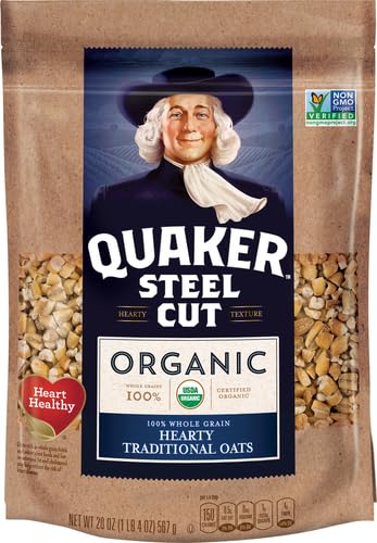 20oz Quaker Steel Cut Oats, USDA Organic, Non GMO Project Verified, Resealable Bag