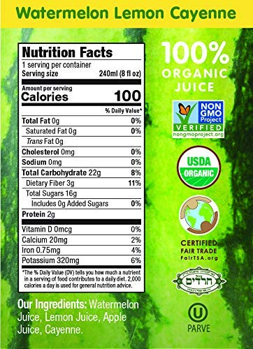 8.45oz (6 Pack) 100% Wonder Melon Organic Watermelon Juice with Lemon & Cayenne, Juice, Cold Pressed