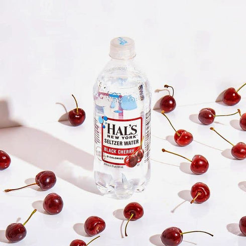 Hal's New York 20 Oz (Pack 24) Seltzer Carbonated Black Cherry Flavored Sparkling Water, Zero Sugar, Zero Calorie, Zero