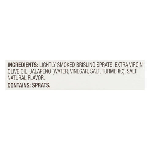 4.23 oz 13g Brunswick Wild Caught Gourmet Brisling Sardines in Extra Virgin Olive Oil Topped with Jalapeno Slices, Can