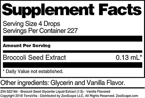 Terravita (1:5) (1 oz, 522184) Broccoli Seed Glycerite Liquid Extract - Vanilla Flavored ZIN: