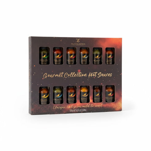 TILZ COLLECTION Sets 12 Hot Sauce Gift - Hot Sauce Bottles, Food Gifts For Men |Cooking, Birthday Gifts For Men, Women