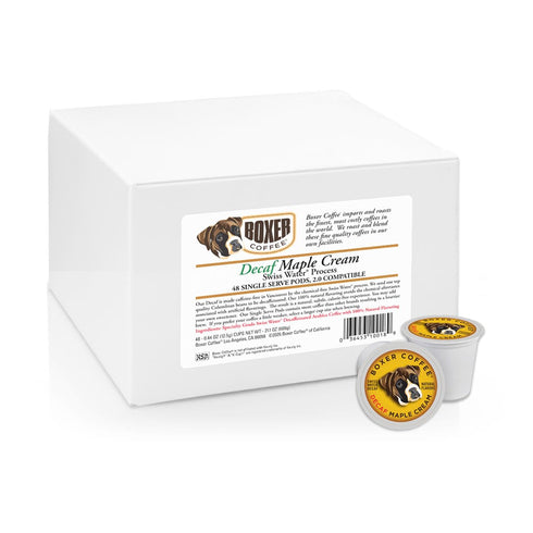 48 Count Boxer Coffee Maple Cream Swiss Water Decaf Pods | Naturally Flavored Gourmet Decaf Coffee | Compatible