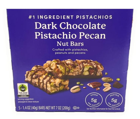 Generic Dark Chocolate Pistachio Pecan Nut Bars Made with Pistachio, Peanuts and Pecans,
