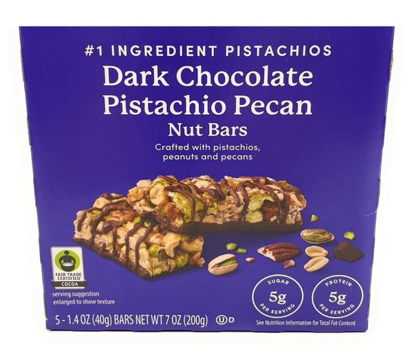 Generic Dark Chocolate Pistachio Pecan Nut Bars Made with Pistachio, Peanuts and Pecans,