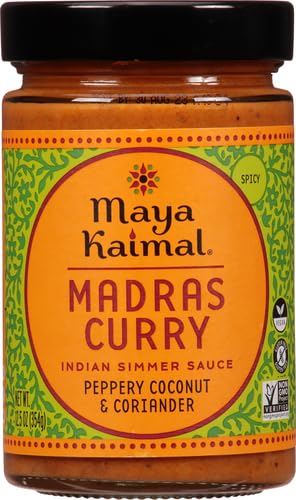 12.5 oz, Simmer Maya Kaimal Madras Curry Sauce, Spicy Indian Sauce with Peppery Coconut and Coriander. Vegan, Gluten