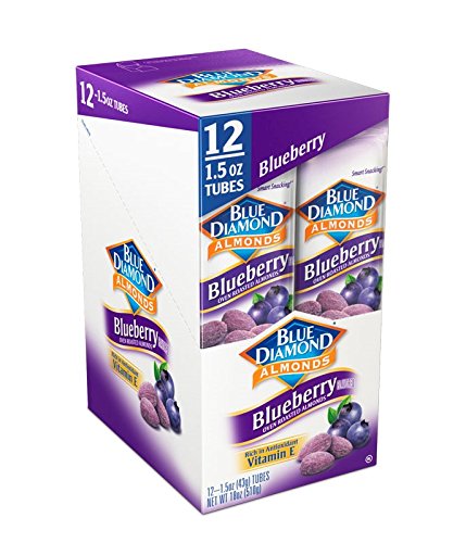 (1.5 Oz. Pack 12) Blue Diamond Almonds, Blueberry Flavored Snack Nuts, Single Serve Bags Tubes