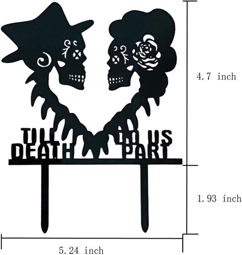 Till Death Do Us Part Wedding Cake Topper, Mr and Mrs Skull Skeleton Couple Black Silhouette
