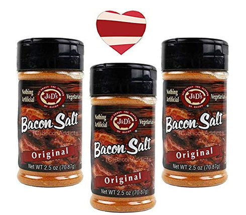 JD's J&D's Original Bacon Salt (3 Pack + Sticker) - Low Sodium Bacon