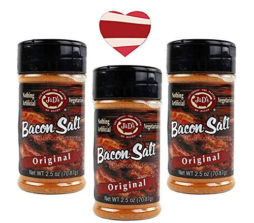 JD's J&D's Original Bacon Salt (3 Pack + Sticker) - Low Sodium Bacon