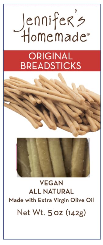 5 OZs JENNIFERS HOMEMADE Original Breadsticks, VEGAN All Natural, Made with extra virgin olive oil, Crunchy