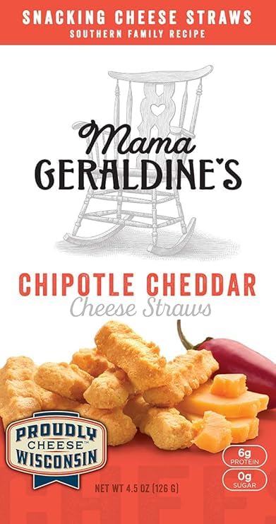 4.5 oz (4 Pack) Mama Geraldine's Chipotle Cheese Straws - Box - Spicy & Savory Baked Cheese Snacks
