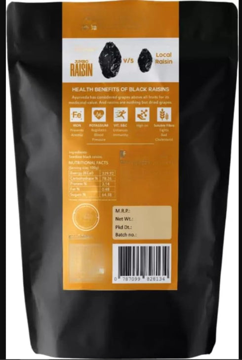 Generic B12-200gms Premium Seedless Black Raisins, Kali Kishmish, Indian Large Size Munakka Dry Fruits, Jumbo Black