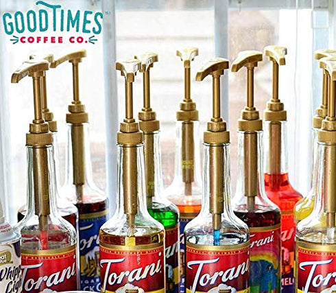 Gold Coffee Syrup Pump for 750 ml Bottles (Pack of 6), Fits Upouria, Torani, DaVinci, Monin