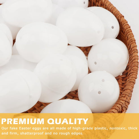 Qirvaten 50Packs Set,Blank Empty Easter Eggs & Decorative Gold Cord & Stickers White Plastic Egg,Fillable Empty DIY