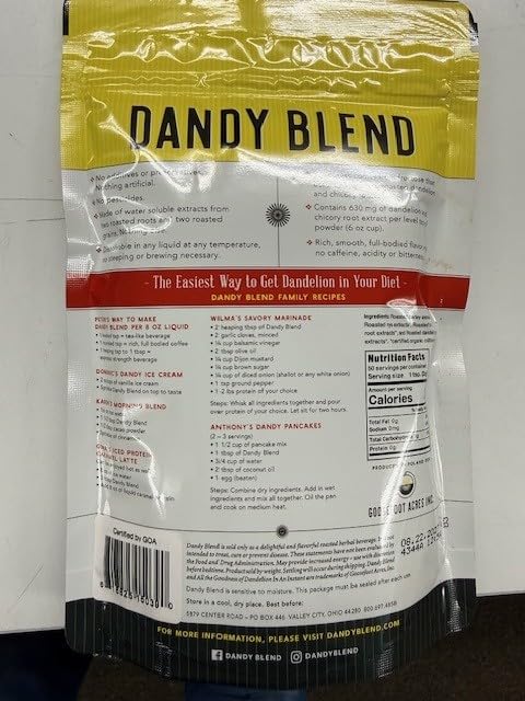 50 3.53 oz. (100g) Cup Bag of Organic Dandy Blend Instant Herbal Beverage with Dandelion, Bag