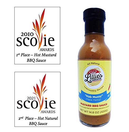 14.8 Oz Lillie's of Charleston Hab Mussy Hot Mustard BBQ Sauce | Award Winning | Natural, No Preservatives, Vegan |