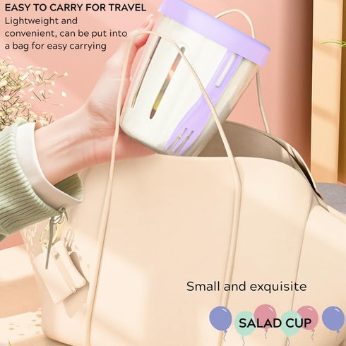 500ml Portable Salad Fruit Cup with Fork Leakproof To-Go Breakfast Yogurt Cup Double-Layer Strainer Design for Picnic