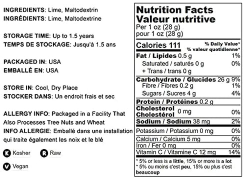 1.5 Lime Juice Powder, Pounds - Unsulfured, Made from Raw Dried Citrus Fruit, Vegan, Bulk, Great for Juices, Smoothies