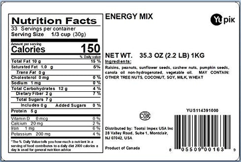 2.2 lb (35.2 oz), Yupik Energy Mix, A Blend of Raisins, Peanuts, Sunflower Seeds, Cashews & Pumpkin Seeds, Kosher