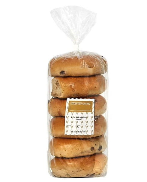 Generic Cinnamon Raisin Bagels are baked to a golden brown, with a crispy