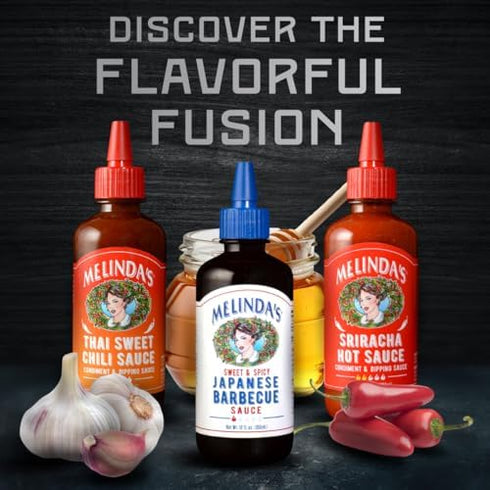 Pack 12oz, 3 Pack Melindas Asian Trio Collection - Gourmet Hot Sauce Variety with Sriracha Hot Sauce, Japanese BBQ