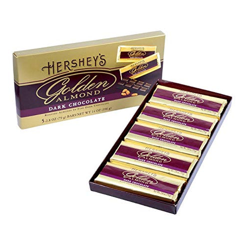 14 oz. 5 2.8oz HERSHEY'S GOLDEN ALMOND Dark Chocolate Bar, gift box x