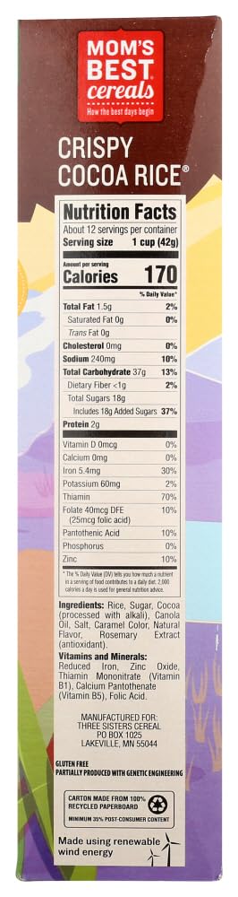 17.5 oz (Pack 4) Mom's Best Crispy Cocoa Rice of by Mom's Best Natural Cereals