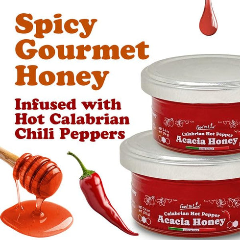 70gr (Pack 4) Food To Live Calabrian Hot Pepper Acacia Honey, Artisan Italian Spicy Honey Infused with Fiery Calabrian