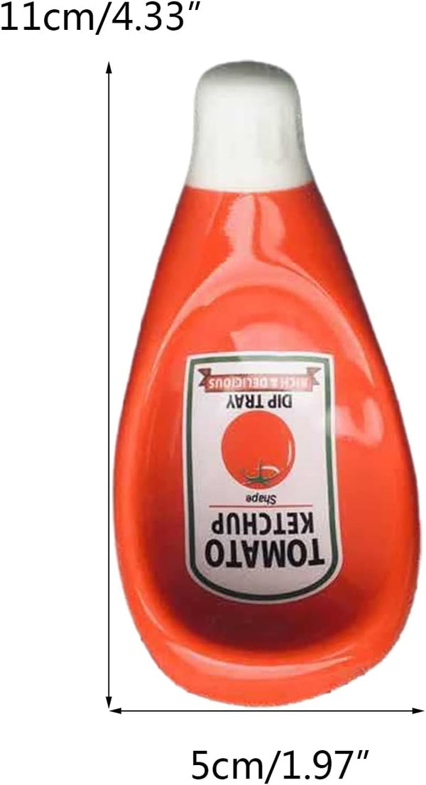 Peiiwdc Creative Seasoning Dish Ceramic Extruded Tomato Sauce Bottle Dipping Saucer Ketchup Mayonnaise Plate Ceramic
