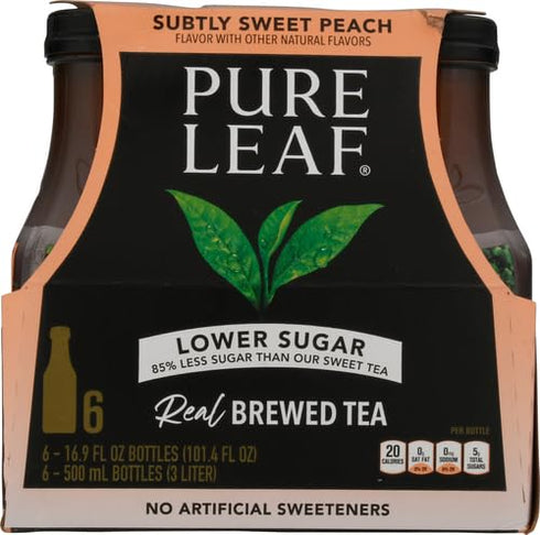 16.9oz (6 Pack) Pure Leaf Lower Sugar, Subtly Sweet Peach, Bottles