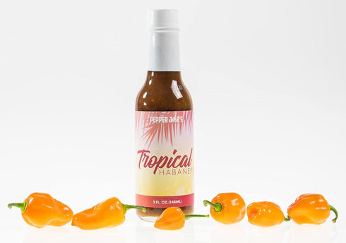 5 Pepper Joes Tropical Habanero Hot Sauce Unique Caribbean Blend of Mangos, Pineapples, Oranges, and Fresh Habanero