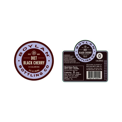 12oz (12 Pack, Boylan Bottling Craft Diet Black Cherry Soda Glass Bottle Diet Black Cherry)