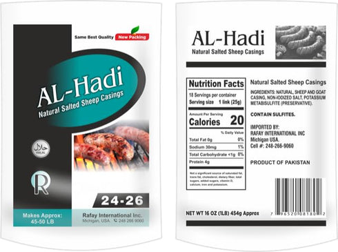 Al-Hadi HALAL Natural Sheep sausage Casings 296ft (90m) Edible Casings for Authentic Sausage