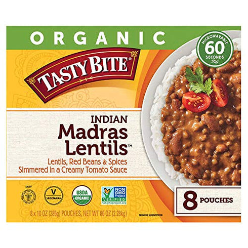 DAILYLIVE Tasty Bite Organic Vegetarian All Natural Indian Madras Lentils: Lentils, Red Beans,