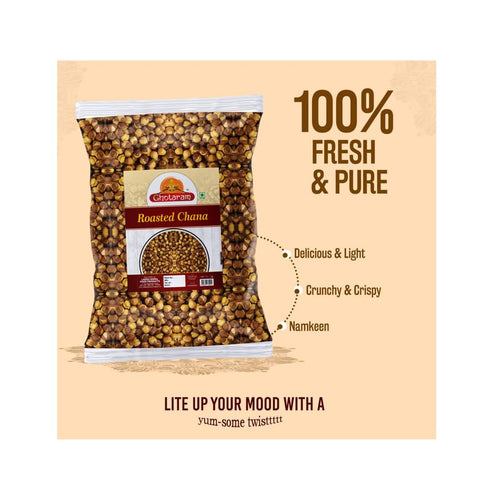 GHOTARAM Chana-250 1Pack Chana Chickpeas Bhuna Roasted Desi Bhungade Bhungda With Skin, Unsalted Roasted Bhuna Chana