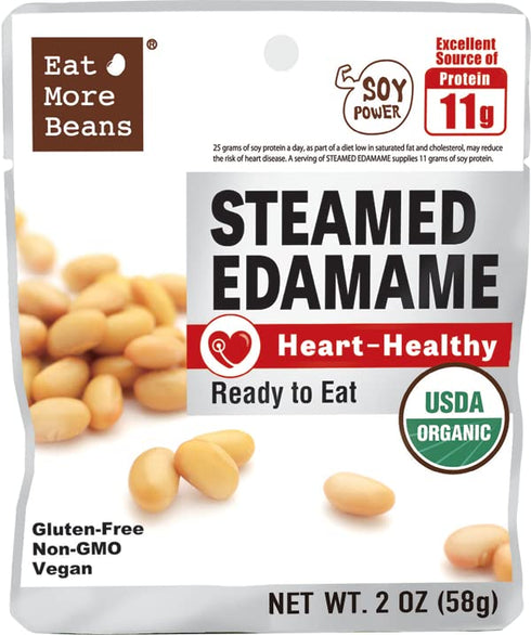 snack(2oz, 10packs) Eat More BeansSTEAMED EDAMAME- Heart-Healthy, steamed bean, healthy salad toppings, plant-based