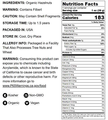12 Filberts, Food to Live Organic Blanched Roasted Hazelnuts, Ounces Non-GMO, Dry Roasted No Skin, Whole Nuts